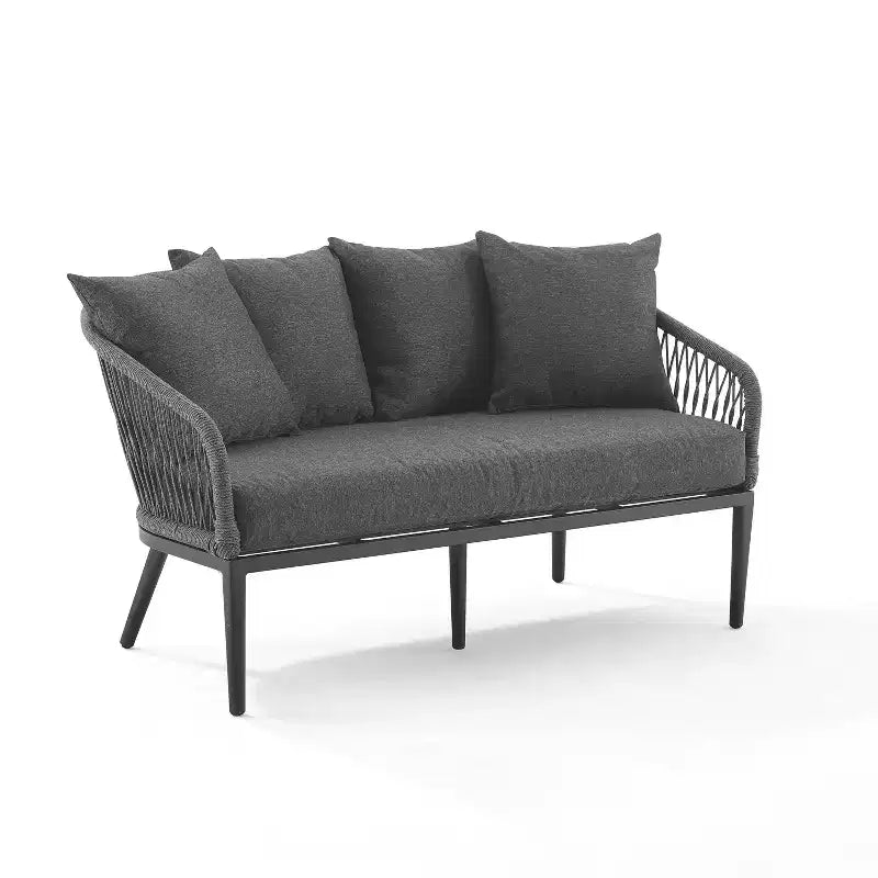 Ensemble de conversation extérieur Dover 2 pièces en corde avec causeuse et table basse - Charbon/Noir mat - Crosley : Cadre en acier, résistant aux UV