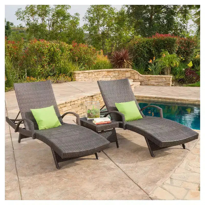 Lot de 3 chaises longues réglables en osier Salem – Marron – Christopher Knight Home