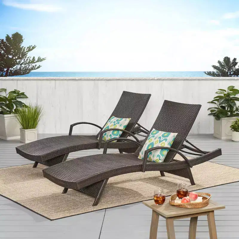 Lot de 3 chaises longues réglables en osier Salem – Marron – Christopher Knight Home