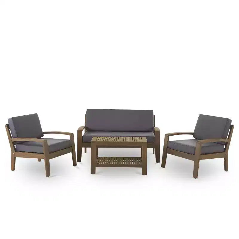 Ensemble de conversation 4 pièces en acacia Grenada - Gris/Gris foncé - Christopher Knight Home