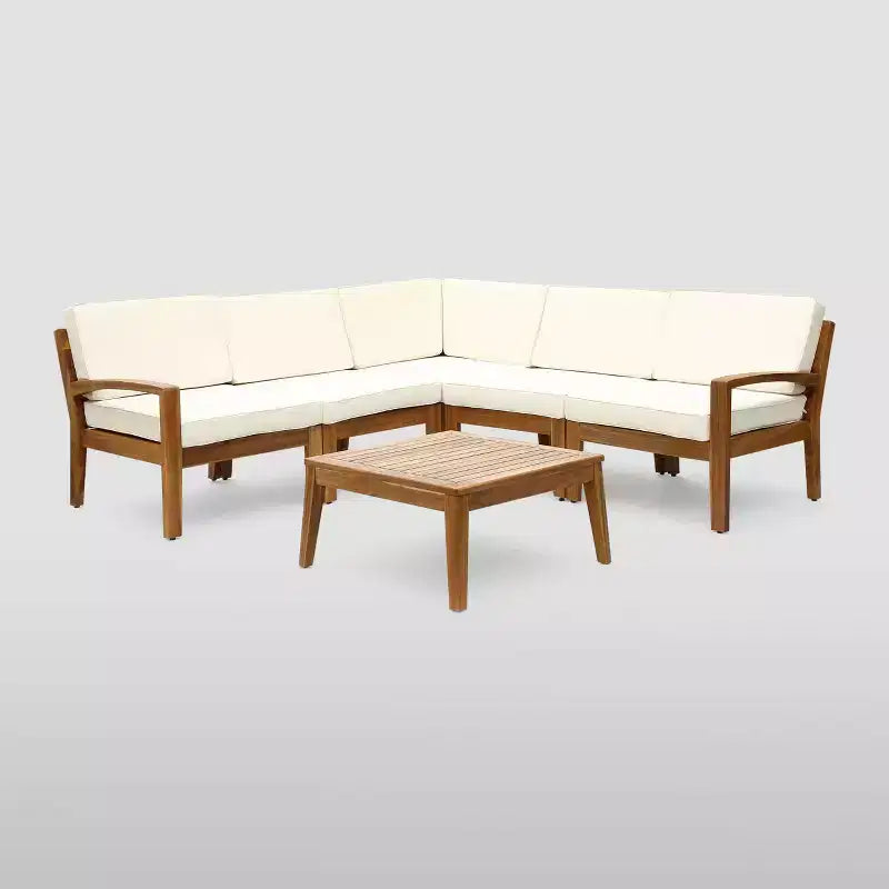 Ensemble de patio sectionnel en acacia de Grenade 6 pièces Teak - Christopher Knight Home : Résistant aux intempéries avec coussins