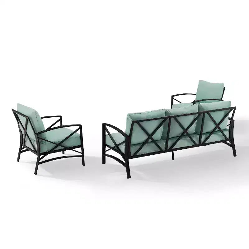 Ensemble de canapé d'extérieur 3 pièces Kaplan avec canapé et 2 fauteuils - Mist - Crosley : Cadre en acier, résistant aux intempéries