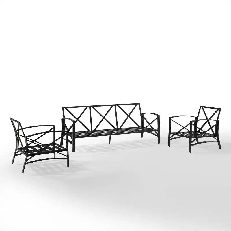 Ensemble de canapé d'extérieur 3 pièces Kaplan avec canapé et 2 fauteuils - Mist - Crosley : Cadre en acier, résistant aux intempéries