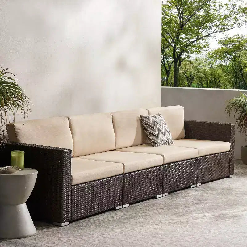 Christopher Knight Home 4 pièces Ensemble de canapé de jardin en osier Santa Rosa Multimarron/Beige