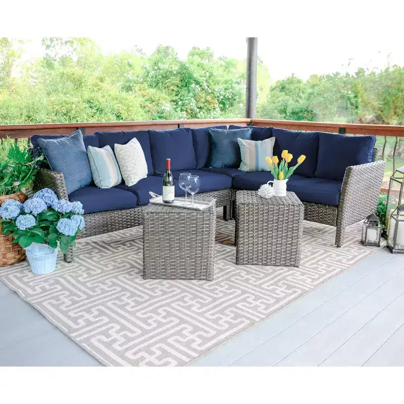 Sectionnel en osier 6 pièces Canton de Leisure Made en tissu marine