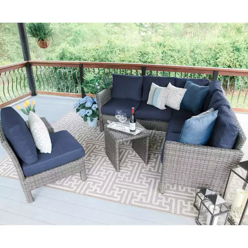 Sectionnel en osier 6 pièces Canton de Leisure Made en tissu marine