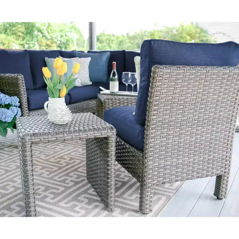 Sectionnel en osier 6 pièces Canton de Leisure Made en tissu marine