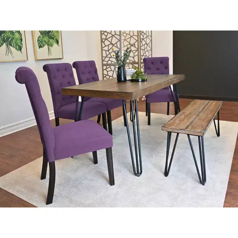 Ensemble de salle à manger 6 pièces Ashford, table à manger avec pieds épingle à cheveux, 4 chaises et banc, 4 options de couleur