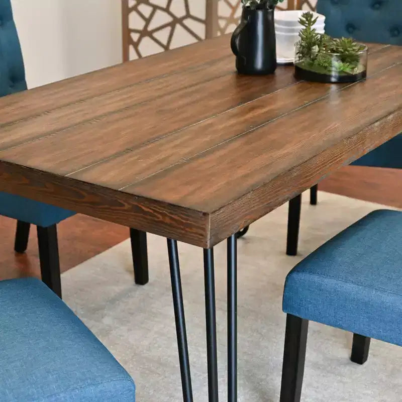 Ensemble de salle à manger 6 pièces Ashford, table à manger avec pieds épingle à cheveux, 4 chaises et banc, 4 options de couleur