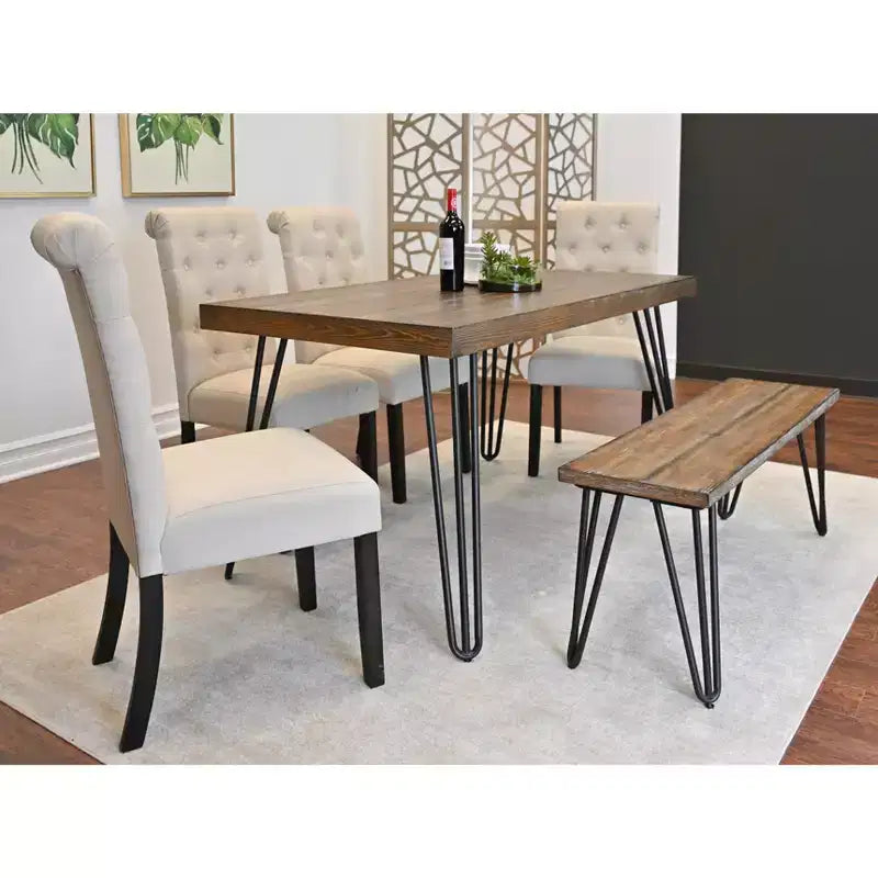 Ensemble de salle à manger 6 pièces Ashford, table à manger avec pieds épingle à cheveux, 4 chaises et banc, 4 options de couleur