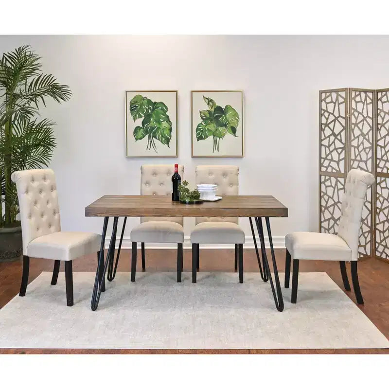 Ensemble de salle à manger 6 pièces Ashford, table à manger avec pieds épingle à cheveux, 4 chaises et banc, 4 options de couleur