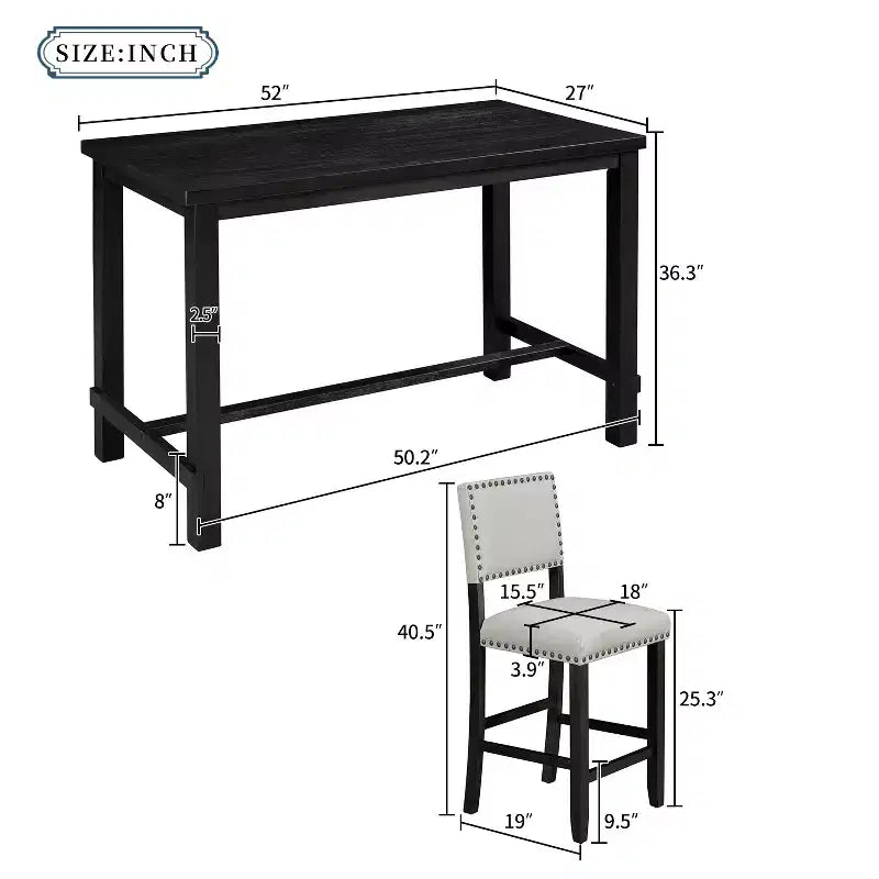 Ensemble de salle à manger 5 pièces Whisen hauteur comptoir avec table élégante classique et 4 chaises