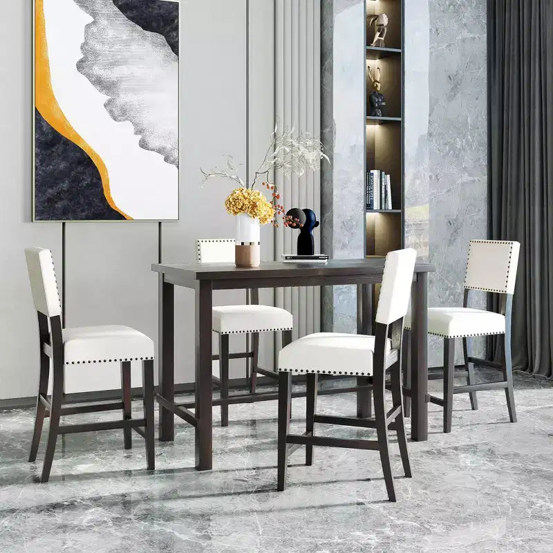 Ensemble de salle à manger 5 pièces Whisen hauteur comptoir avec table élégante classique et 4 chaises