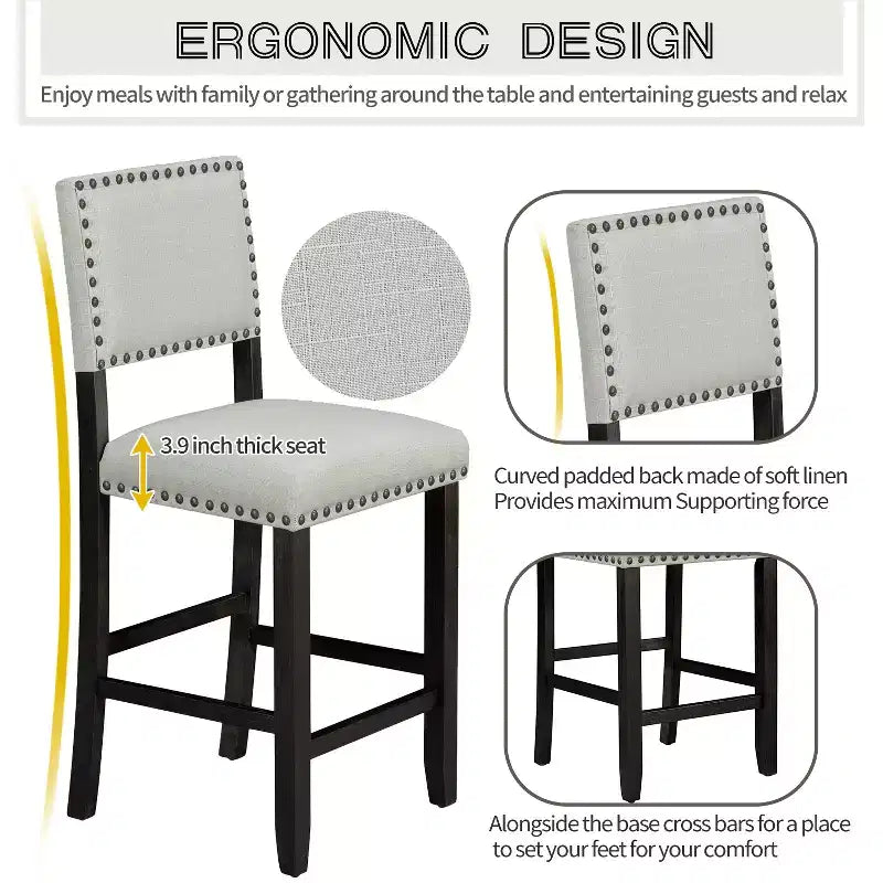 Ensemble de salle à manger 5 pièces Whisen hauteur comptoir avec table élégante classique et 4 chaises