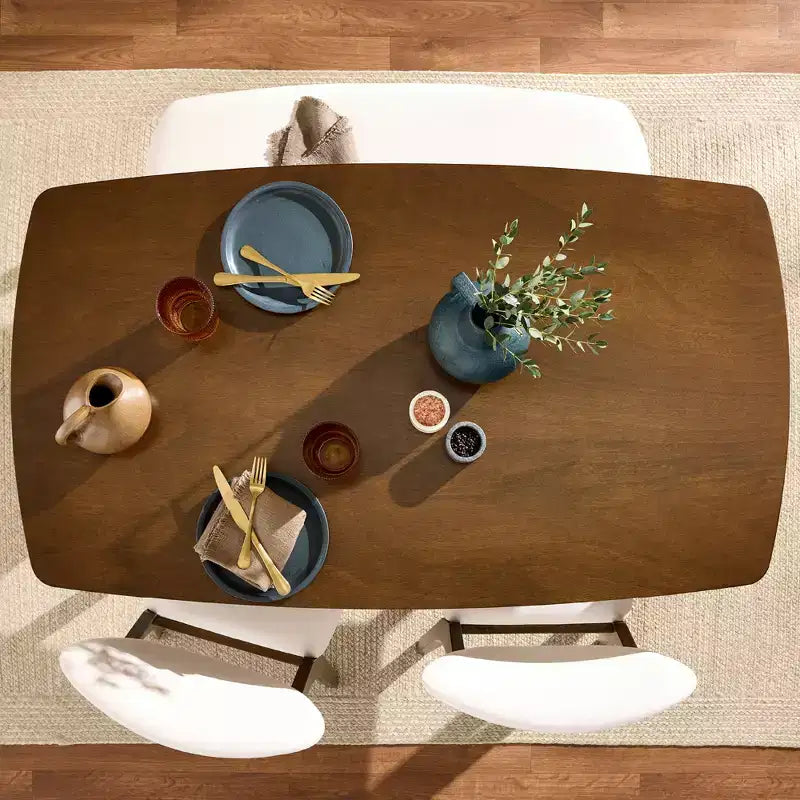 Ensemble de salle à manger moderne du milieu du siècle Best Choice Products, 4 pièces, rembourré, en bois, avec 2 chaises et un banc - Noyer/Crème