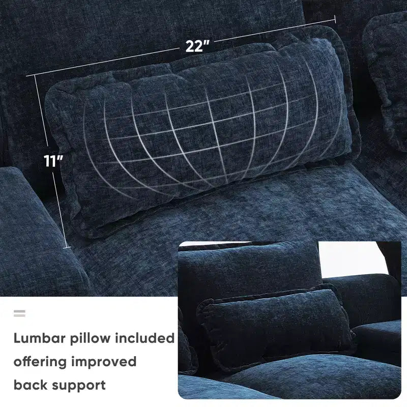 Canapé d'angle moderne 123W en forme de U avec console, porte-gobelets et ports USB, ensemble de canapés rembourrés à 6 places avec méridienne - ModernLuxe