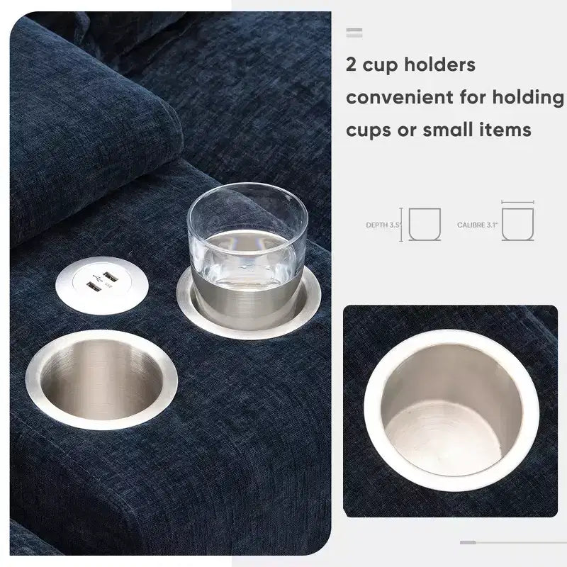 Canapé d'angle moderne 123W en forme de U avec console, porte-gobelets et ports USB, ensemble de canapés rembourrés à 6 places avec méridienne - ModernLuxe