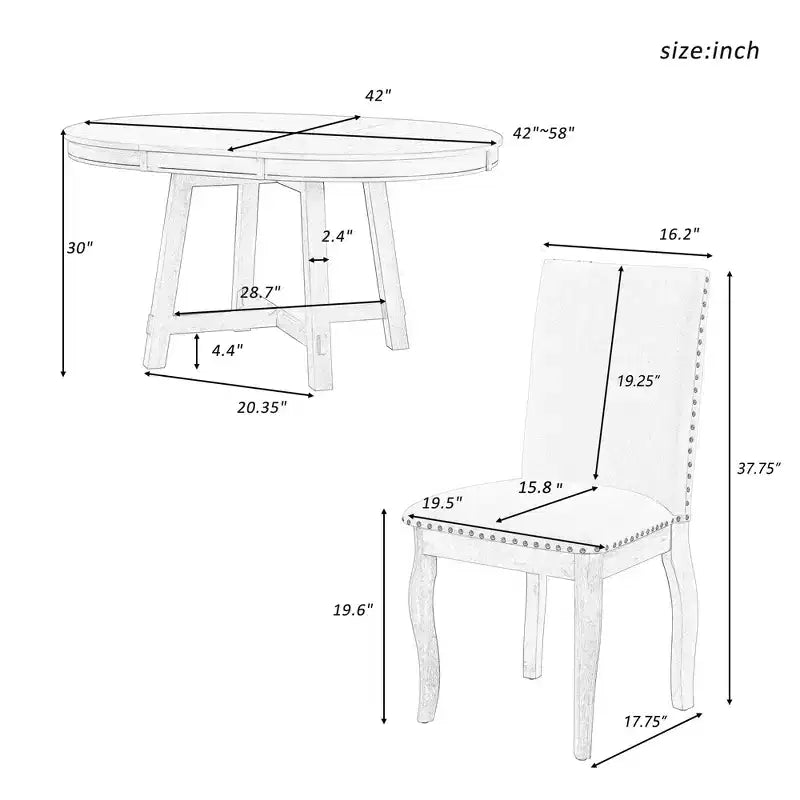 Ensemble de salle à manger de ferme 5 pièces Whisen avec table à manger extensible et 4 chaises de salle à manger rembourrées
