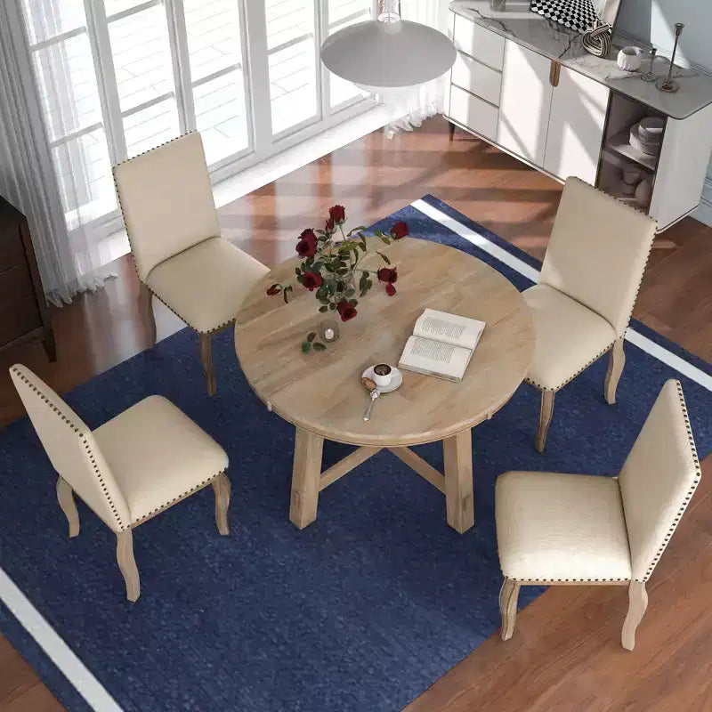 Ensemble de salle à manger de ferme 5 pièces Whisen avec table à manger extensible et 4 chaises de salle à manger rembourrées