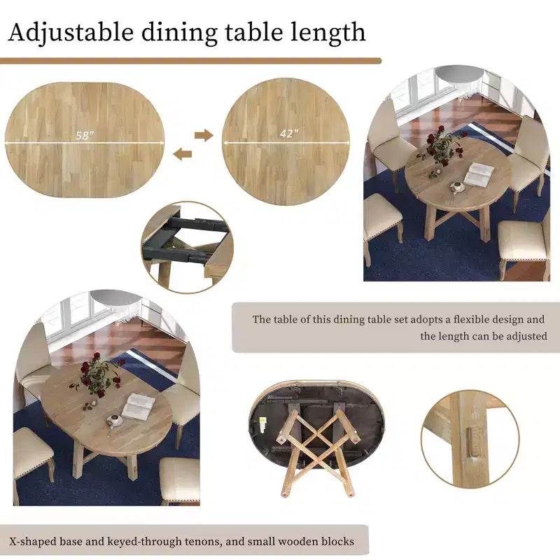 Ensemble de salle à manger de ferme 5 pièces Whisen avec table à manger extensible et 4 chaises de salle à manger rembourrées
