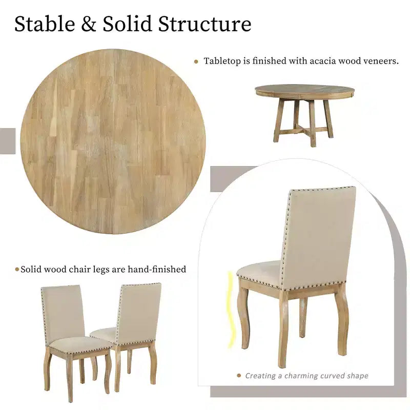 Ensemble de salle à manger de ferme 5 pièces Whisen avec table à manger extensible et 4 chaises de salle à manger rembourrées