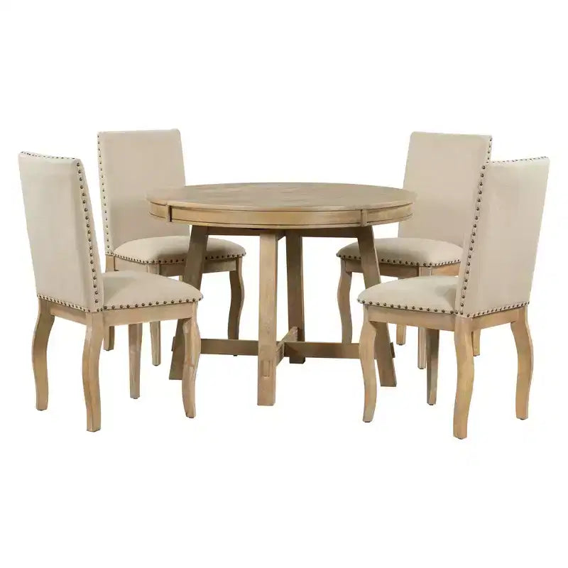 Ensemble de salle à manger de ferme 5 pièces Whisen avec table à manger extensible et 4 chaises de salle à manger rembourrées
