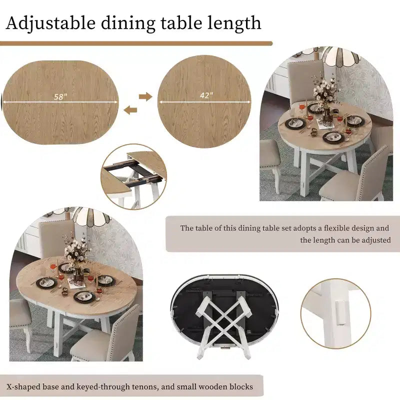 Ensemble de salle à manger de ferme 5 pièces Whisen avec table à manger extensible et 4 chaises de salle à manger rembourrées
