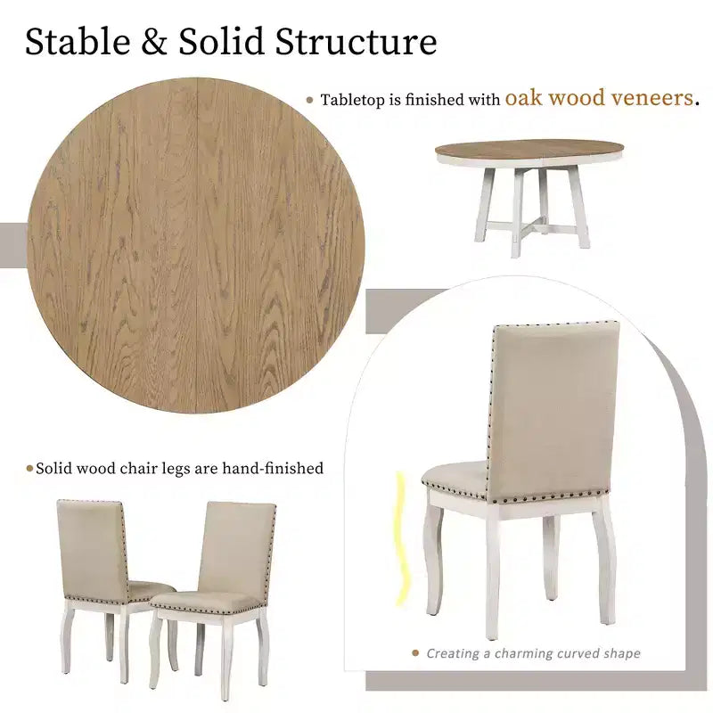 Ensemble de salle à manger de ferme 5 pièces Whisen avec table à manger extensible et 4 chaises de salle à manger rembourrées