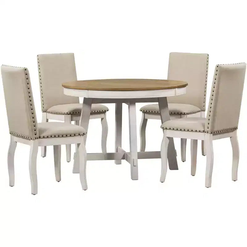 Ensemble de salle à manger de ferme 5 pièces Whisen avec table à manger extensible et 4 chaises de salle à manger rembourrées