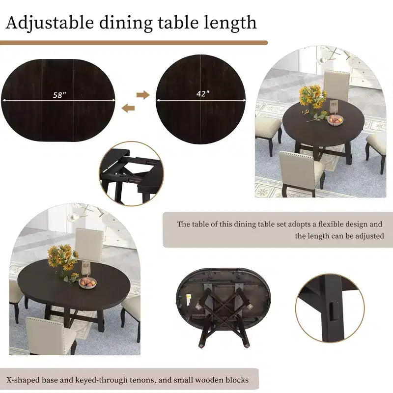 Ensemble de salle à manger de ferme 5 pièces Whisen avec table à manger extensible et 4 chaises de salle à manger rembourrées