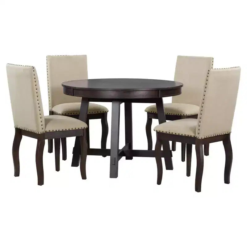 Ensemble de salle à manger de ferme 5 pièces Whisen avec table à manger extensible et 4 chaises de salle à manger rembourrées