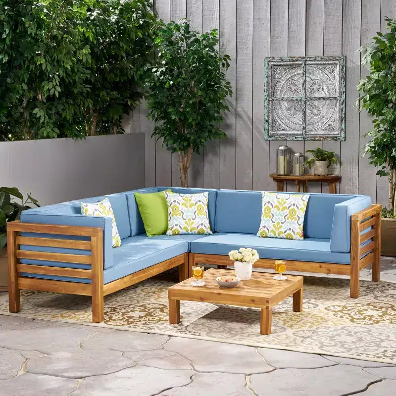 GDFStudio Cascada Canapé de Conversation Sectionnel d'Extérieur 5 Places en Bois d'Acacia avec Coussins