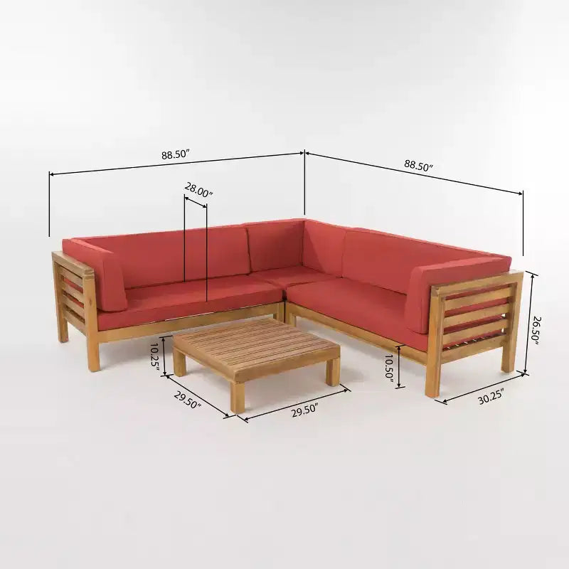 GDFStudio Cascada Canapé de Conversation Sectionnel d'Extérieur 5 Places en Bois d'Acacia avec Coussins