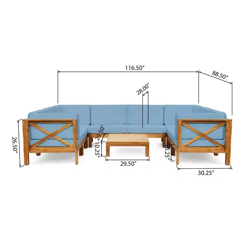 Christopher Knight Home Brava Canapé d'angle d'extérieur 8 places en bois d'acacia avec coussins