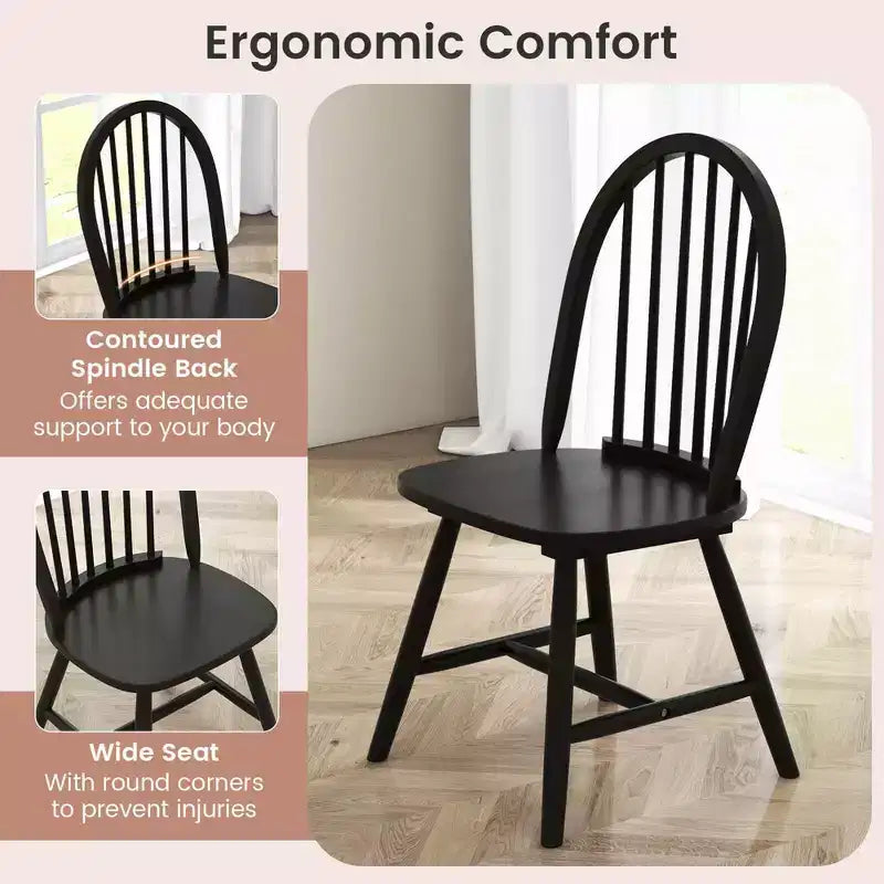 Ensemble de salle à manger 3 pièces Costway pour 2, table ronde avec 2 chaises, cadre en bois d'hévéa massif, moderne Noir/Beige