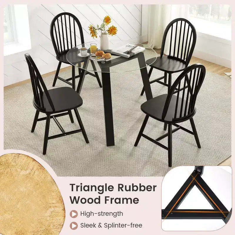 Ensemble de salle à manger 3 pièces Costway pour 2, table ronde avec 2 chaises, cadre en bois d'hévéa massif, moderne Noir/Beige