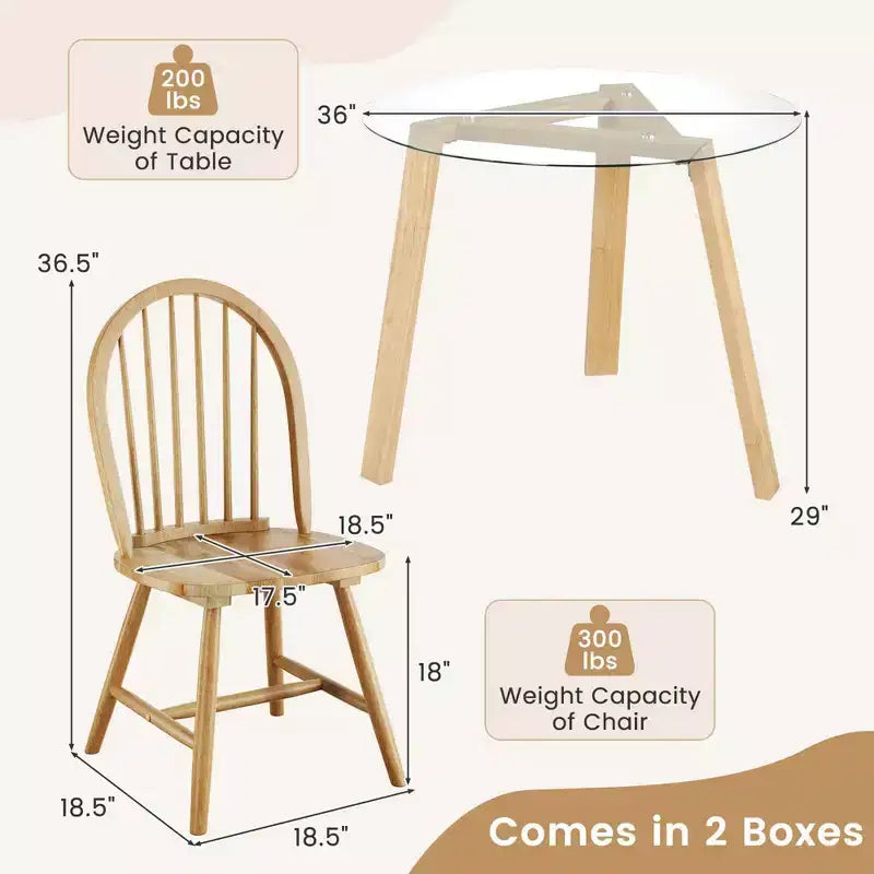Ensemble de salle à manger 3 pièces Costway pour 2, table ronde avec 2 chaises, cadre en bois d'hévéa massif, moderne Noir/Beige