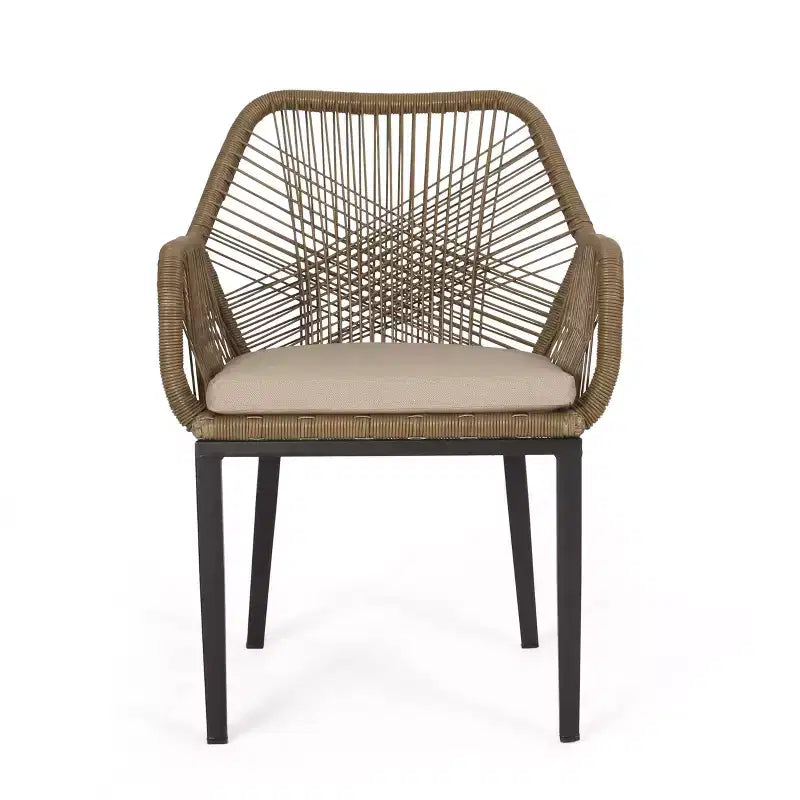 GDFStudio Fromberg, ensemble de conversation extérieur 3 pièces en osier avec coussins, brun clair/beige