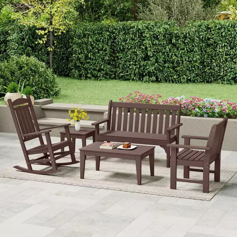 WestinTrends Malibu Ensemble de 5 meubles d'extérieur en PEHD avec canapé et fauteuils à bascule