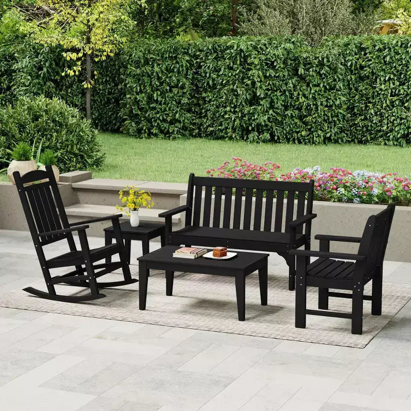 WestinTrends Malibu Ensemble de 5 meubles d'extérieur en PEHD avec canapé et fauteuils à bascule