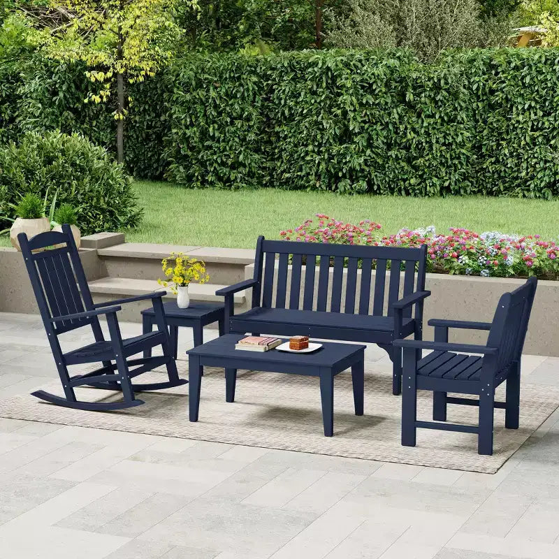 WestinTrends Malibu Ensemble de 5 meubles d'extérieur en PEHD avec canapé et fauteuils à bascule