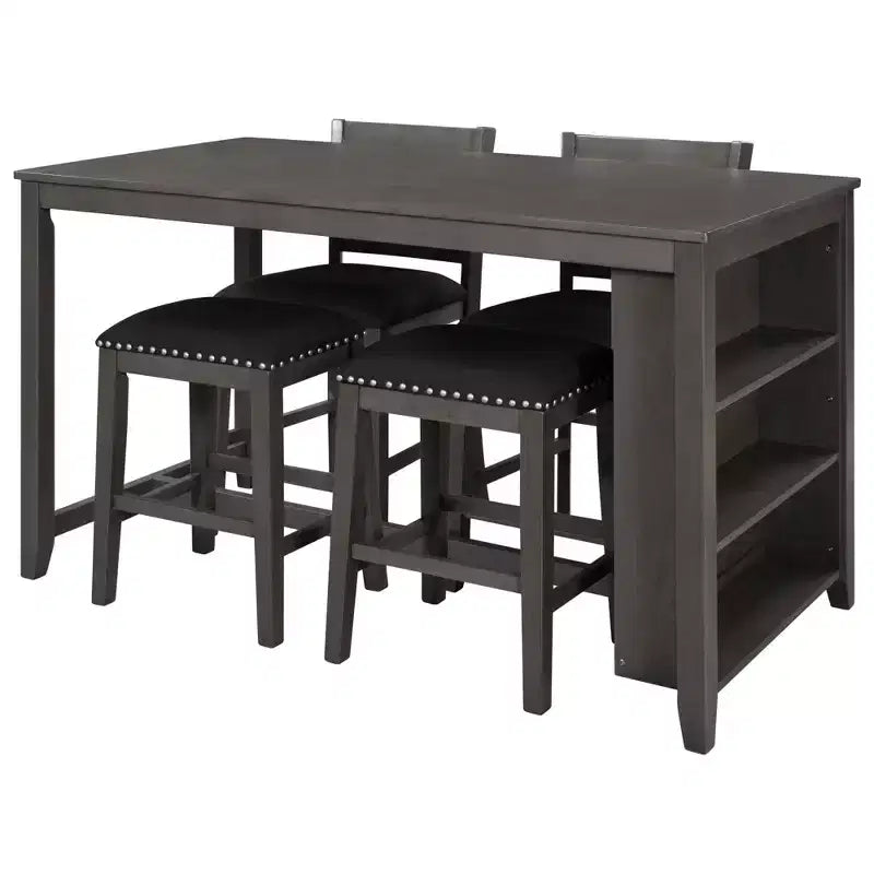 Ensemble de salle à manger 5 pièces rustique de style ferme, ensemble de salle à manger avec table de salle à manger de hauteur comptoir/bar, 2 chaises de salle à manger et 2 tabourets, Gris/Blanc-ModernLuxe