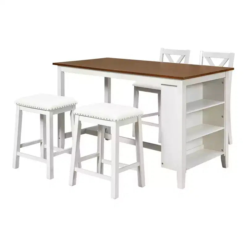 Ensemble de salle à manger 5 pièces rustique de style ferme, ensemble de salle à manger avec table de salle à manger de hauteur comptoir/bar, 2 chaises de salle à manger et 2 tabourets, Gris/Blanc-ModernLuxe
