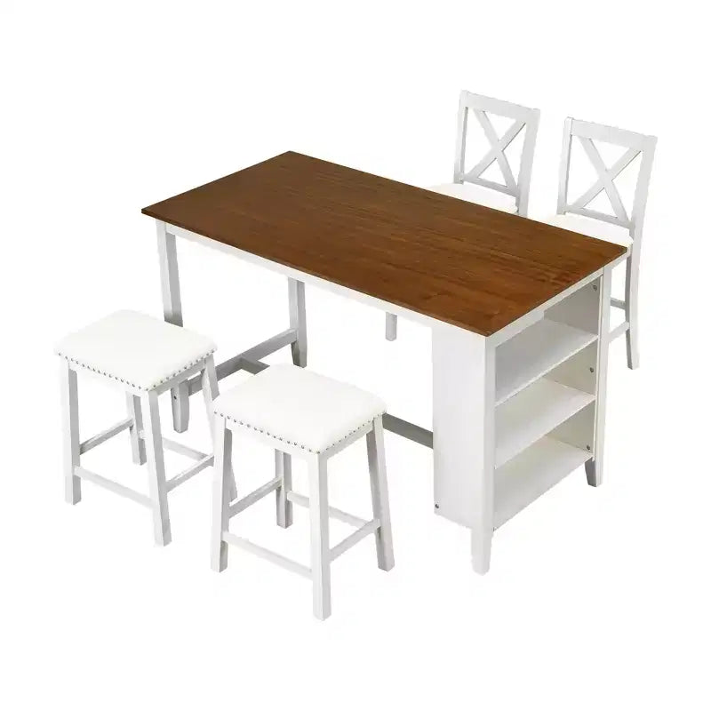 Ensemble de salle à manger 5 pièces rustique de style ferme, ensemble de salle à manger avec table de salle à manger de hauteur comptoir/bar, 2 chaises de salle à manger et 2 tabourets, Gris/Blanc-ModernLuxe
