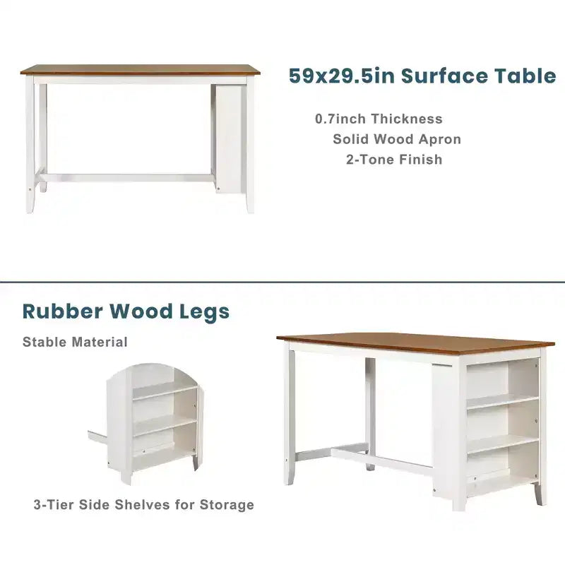 Ensemble de salle à manger 5 pièces rustique de style ferme, ensemble de salle à manger avec table de salle à manger de hauteur comptoir/bar, 2 chaises de salle à manger et 2 tabourets, Gris/Blanc-ModernLuxe