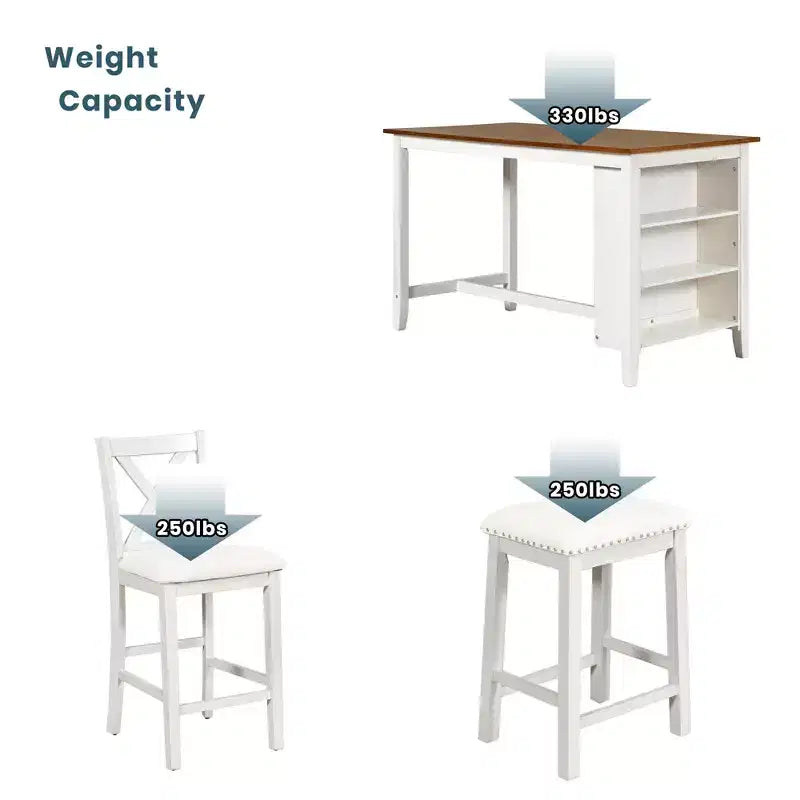 Ensemble de salle à manger 5 pièces rustique de style ferme, ensemble de salle à manger avec table de salle à manger de hauteur comptoir/bar, 2 chaises de salle à manger et 2 tabourets, Gris/Blanc-ModernLuxe