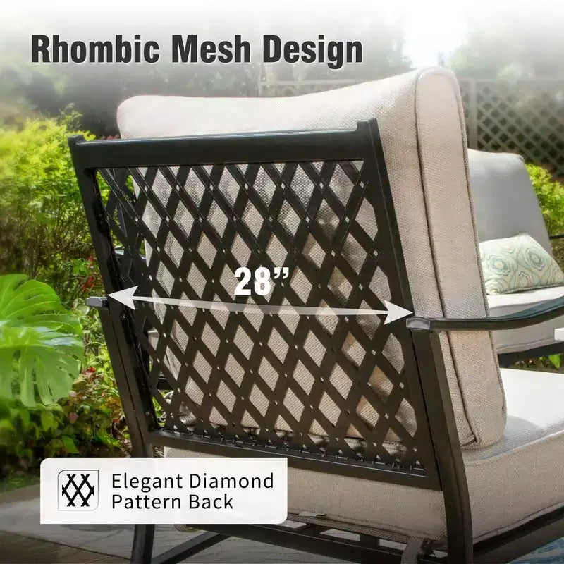 Captiva Designs Ensemble de conversation d'extérieur 6 pièces en métal avec fauteuils pivotants à dossier en grille, poufs et table basse