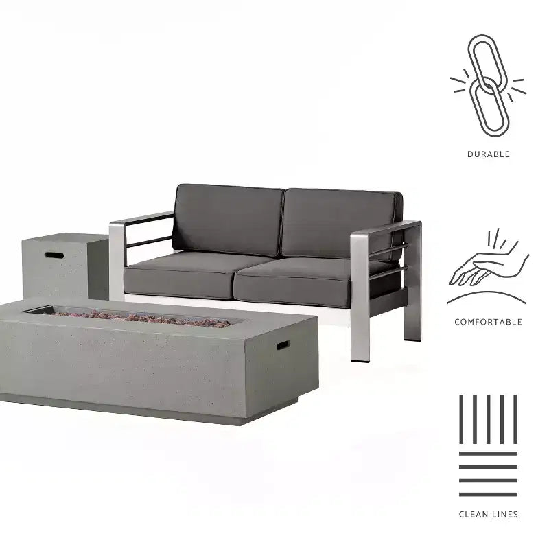 Ensemble causeuse et foyer d'extérieur en aluminium GDFStudio Crested Bay