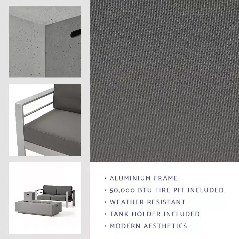 Ensemble causeuse et foyer d'extérieur en aluminium GDFStudio Crested Bay