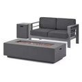 GDFStudio Crested Bay Outdoor Aluminum Loveseat and Fire Pit Set